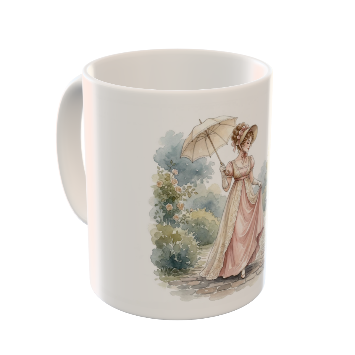 Regency Lady Garden Stroll Custom Mug - Bridgerton Era Art
