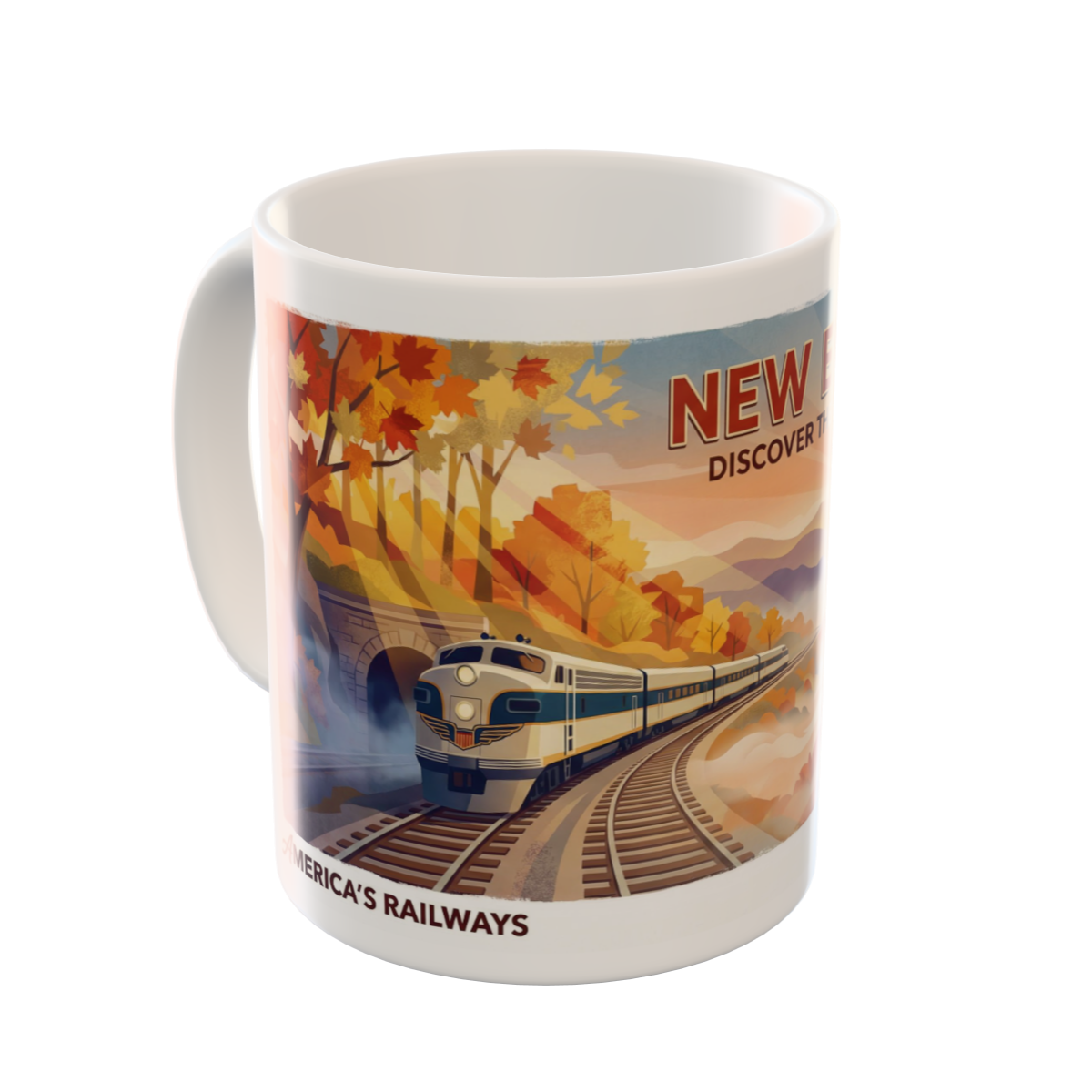 New England Autumn Train Journey Custom Mug & Plate