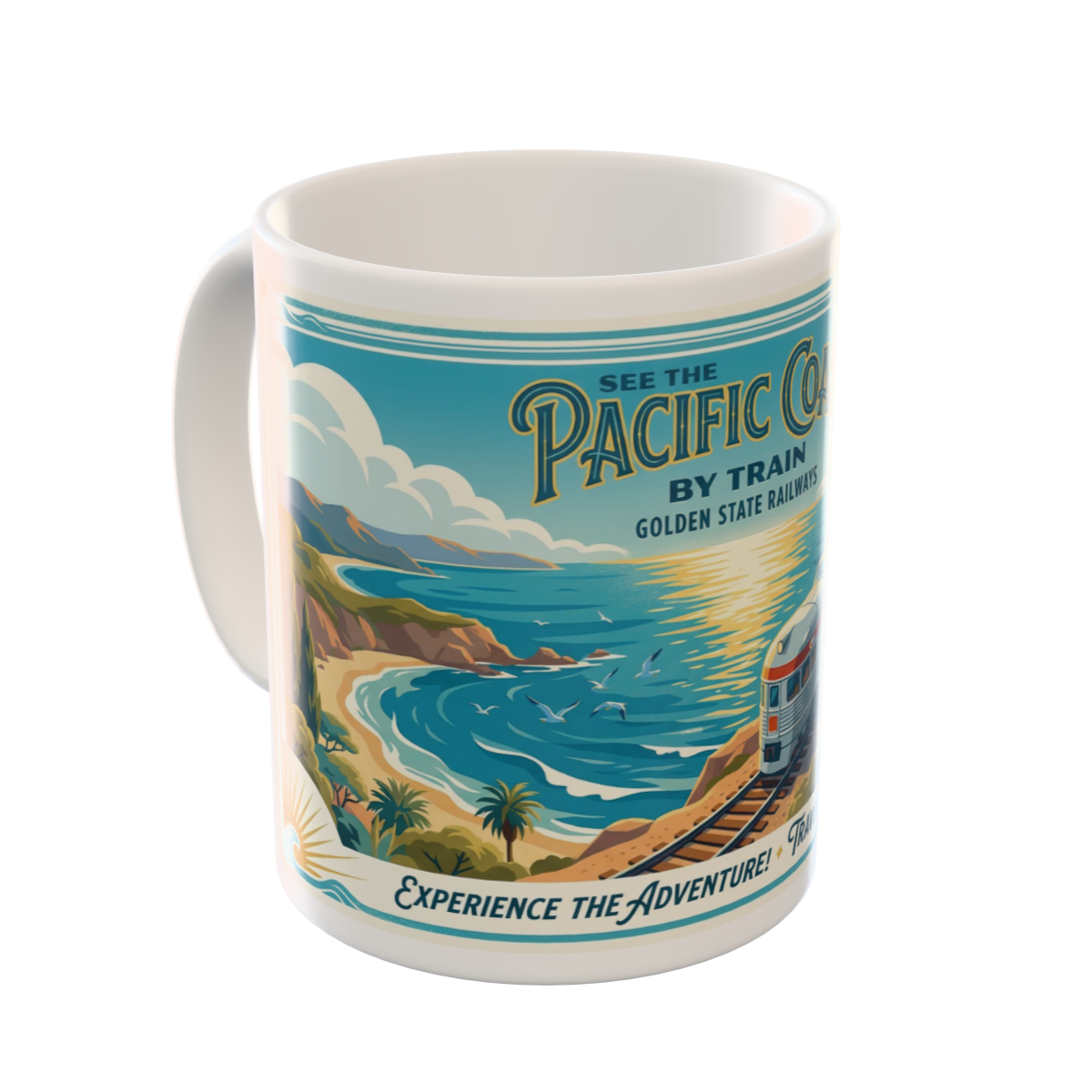 Pacific Coast Train Adventure Custom Ceramic Mug