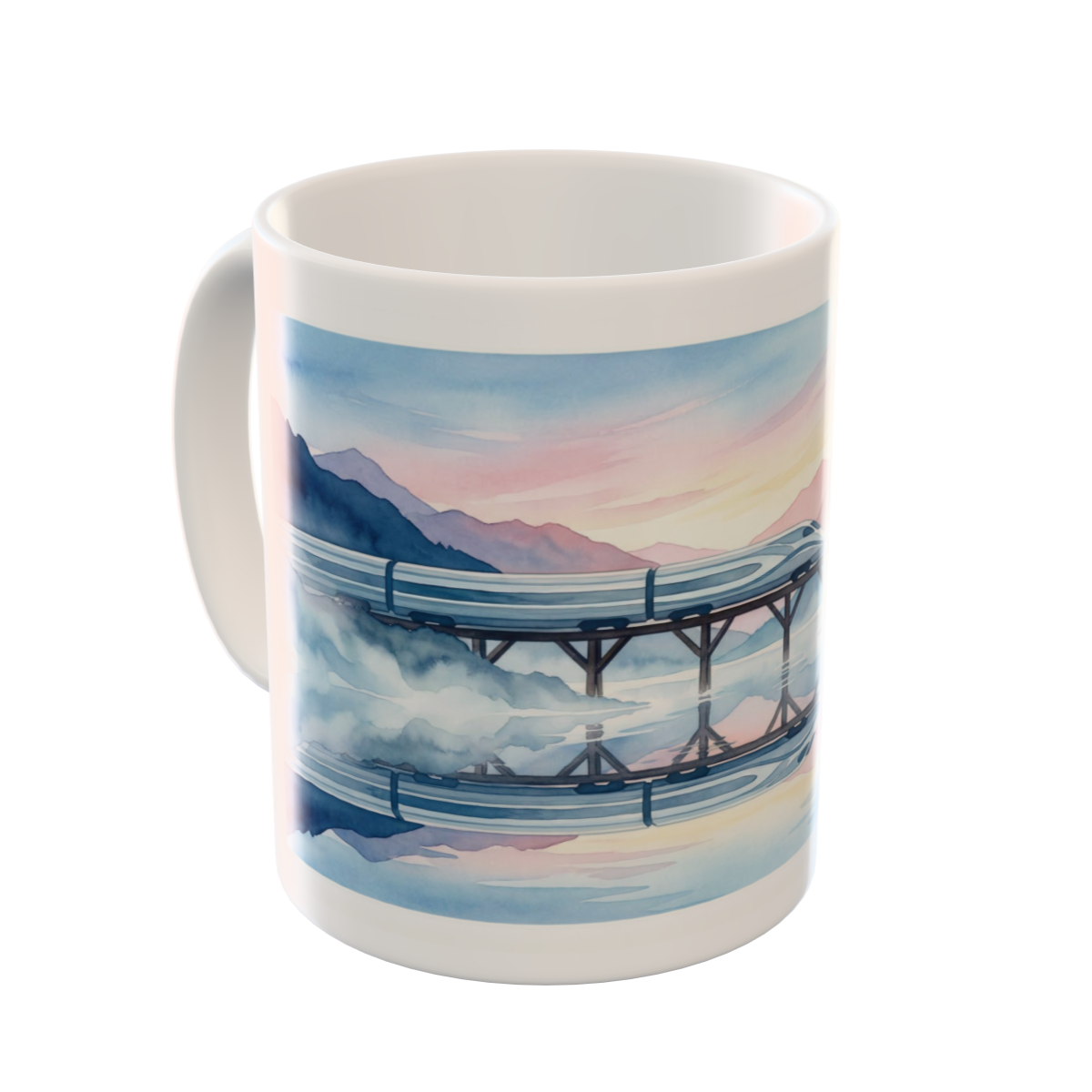 Serene Lakeside Train Reflection Custom Ceramic Mug & Plate